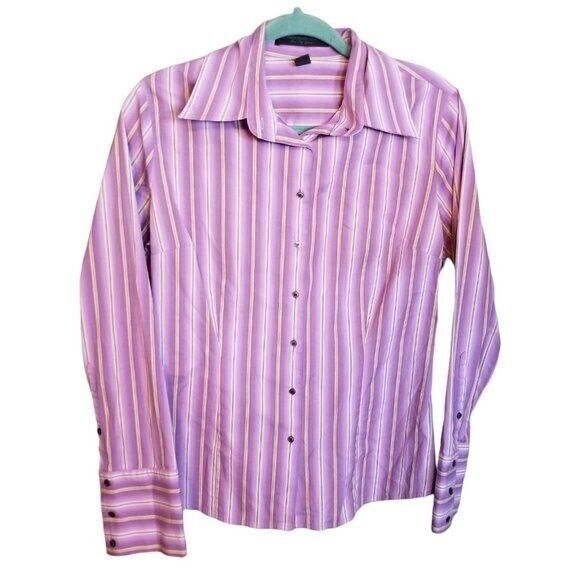 Express Design Studio Womens Sz 10 Purple White Striped Long Sleeve Button Down - Picture 1 of 8